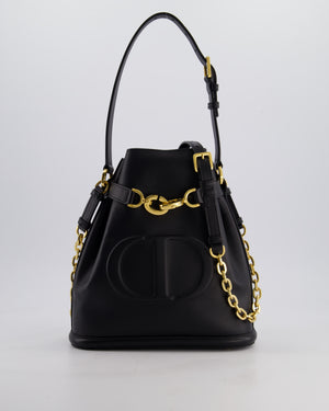 Christian Dior Medium C'est Dior Bucket Bag In Black CD-Embossed Calfskin Leather with Gold Hardware