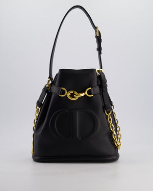 Christian Dior Medium C'est Dior Bucket Bag In Black CD-Embossed Calfskin Leather with Gold Hardware