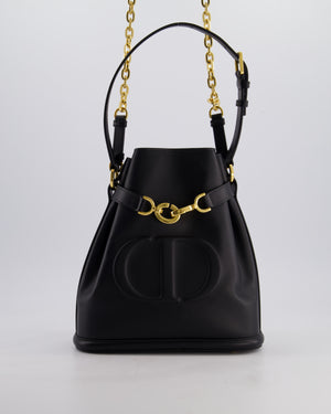 Christian Dior Medium C'est Dior Bucket Bag In Black CD-Embossed Calfskin Leather with Gold Hardware