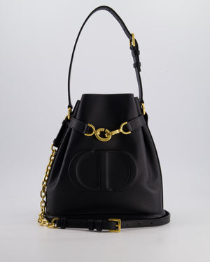 Christian Dior Medium C'est Dior Bucket Bag In Black CD-Embossed Calfskin Leather with Gold Hardware