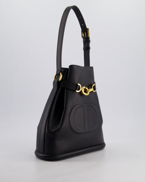 Christian Dior Medium C'est Dior Bucket Bag In Black CD-Embossed Calfskin Leather with Gold Hardware