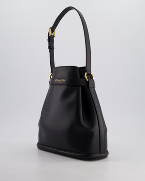 Christian Dior Medium C'est Dior Bucket Bag In Black CD-Embossed Calfskin Leather with Gold Hardware