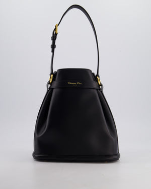 Christian Dior Medium C'est Dior Bucket Bag In Black CD-Embossed Calfskin Leather with Gold Hardware