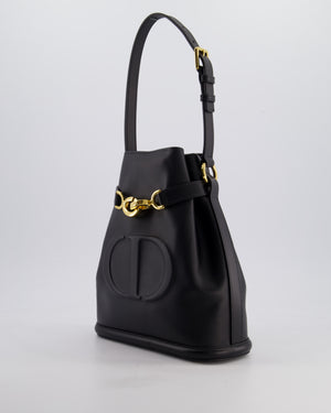 Christian Dior Medium C'est Dior Bucket Bag In Black CD-Embossed Calfskin Leather with Gold Hardware