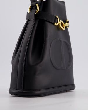 Christian Dior Medium C'est Dior Bucket Bag In Black CD-Embossed Calfskin Leather with Gold Hardware