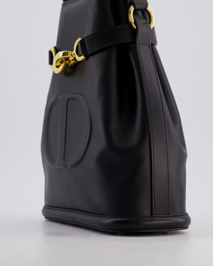 Christian Dior Medium C'est Dior Bucket Bag In Black CD-Embossed Calfskin Leather with Gold Hardware