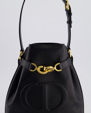 Christian Dior Medium C'est Dior Bucket Bag In Black CD-Embossed Calfskin Leather with Gold Hardware