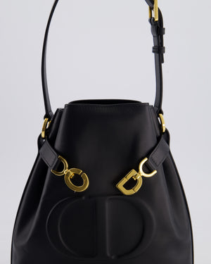 Christian Dior Medium C'est Dior Bucket Bag In Black CD-Embossed Calfskin Leather with Gold Hardware