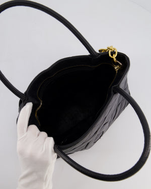 Chanel Vintage Black Medallion Tote in Black Quilted Caviar Leather with Gold Hardware