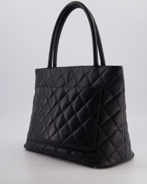 Chanel Vintage Black Medallion Tote in Black Quilted Caviar Leather with Gold Hardware