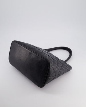 Chanel Vintage Black Medallion Tote in Black Quilted Caviar Leather with Gold Hardware