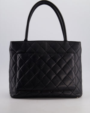 Chanel Vintage Black Medallion Tote in Black Quilted Caviar Leather with Gold Hardware