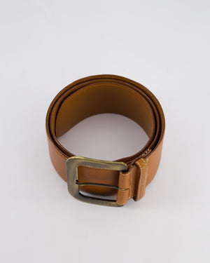 Christian Dior Wide Brown Leather Belt with Large Brass-Toned Buckle Size L