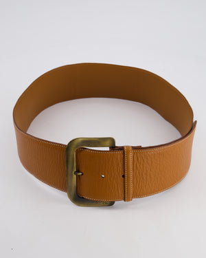 Christian Dior Wide Brown Leather Belt with Large Brass-Toned Buckle Size L