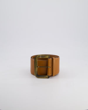 Christian Dior Wide Brown Leather Belt with Large Brass-Toned Buckle Size L