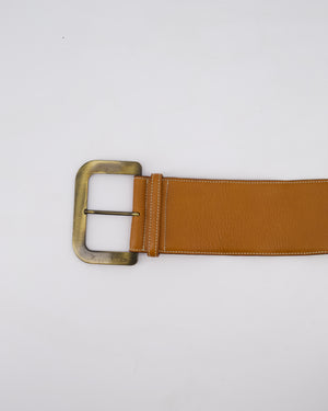 Christian Dior Wide Brown Leather Belt with Large Brass-Toned Buckle Size L