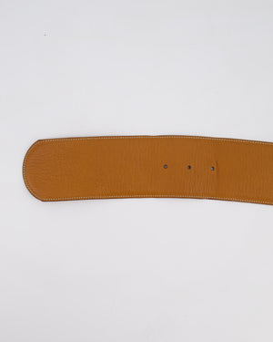 Christian Dior Wide Brown Leather Belt with Large Brass-Toned Buckle Size L