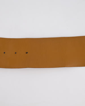 Christian Dior Wide Brown Leather Belt with Large Brass-Toned Buckle Size L