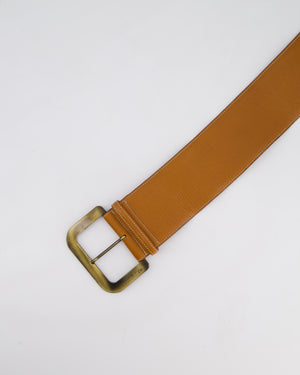 Christian Dior Wide Brown Leather Belt with Large Brass-Toned Buckle Size L