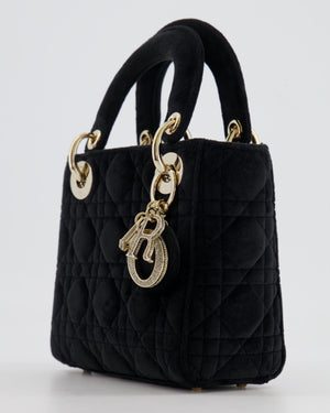 Christian Dior Black Velvet Mini Lady Dior Bag with Champagne Gold Crystal Embellished Hardware RRP £5,000