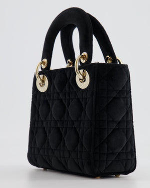 Christian Dior Black Velvet Mini Lady Dior Bag with Champagne Gold Crystal Embellished Hardware RRP £5,000