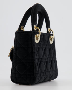 Christian Dior Black Velvet Mini Lady Dior Bag with Champagne Gold Crystal Embellished Hardware RRP £5,000