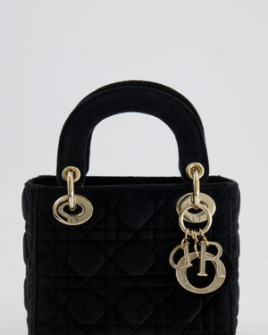 Christian Dior Black Velvet Mini Lady Dior Bag with Champagne Gold Crystal Embellished Hardware RRP £5,000