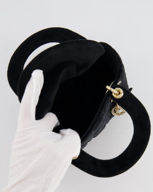 Christian Dior Black Velvet Mini Lady Dior Bag with Champagne Gold Crystal Embellished Hardware RRP £5,000