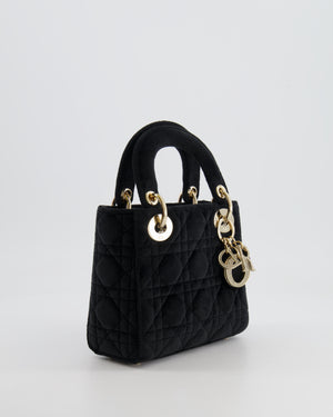 Christian Dior Black Velvet Mini Lady Dior Bag with Champagne Gold Crystal Embellished Hardware RRP £5,000