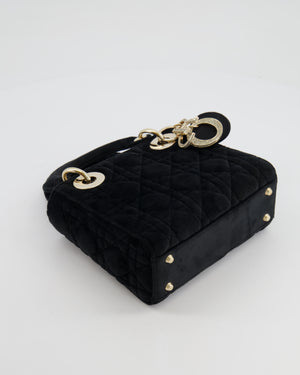 Christian Dior Black Velvet Mini Lady Dior Bag with Champagne Gold Crystal Embellished Hardware RRP £5,000