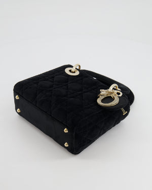 Christian Dior Black Velvet Mini Lady Dior Bag with Champagne Gold Crystal Embellished Hardware RRP £5,000