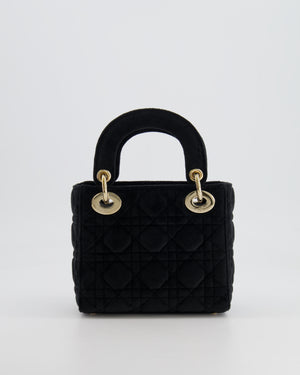 Christian Dior Black Velvet Mini Lady Dior Bag with Champagne Gold Crystal Embellished Hardware RRP £5,000