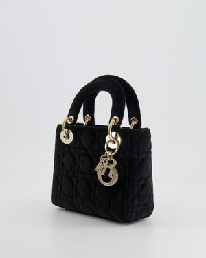 Christian Dior Black Velvet Mini Lady Dior Bag with Champagne Gold Crystal Embellished Hardware RRP £5,000