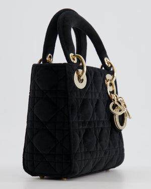 Christian Dior Black Velvet Mini Lady Dior Bag with Champagne Gold Crystal Embellished Hardware RRP £5,000