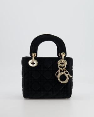 Christian Dior Black Velvet Mini Lady Dior Bag with Champagne Gold Crystal Embellished Hardware RRP £5,000