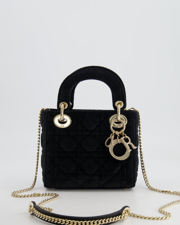 Christian Dior Black Velvet Mini Lady Dior Bag with Champagne Gold Crystal Embellished Hardware RRP £5,000