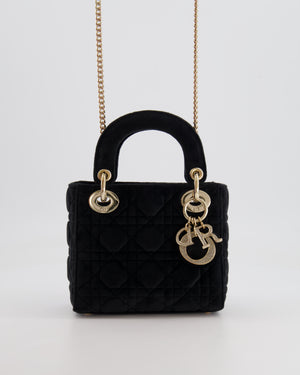 Christian Dior Black Velvet Mini Lady Dior Bag with Champagne Gold Crystal Embellished Hardware RRP £5,000