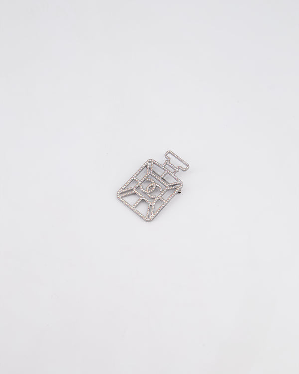 Chanel Silver Perfume Bottle Brooch with Crystals Detail