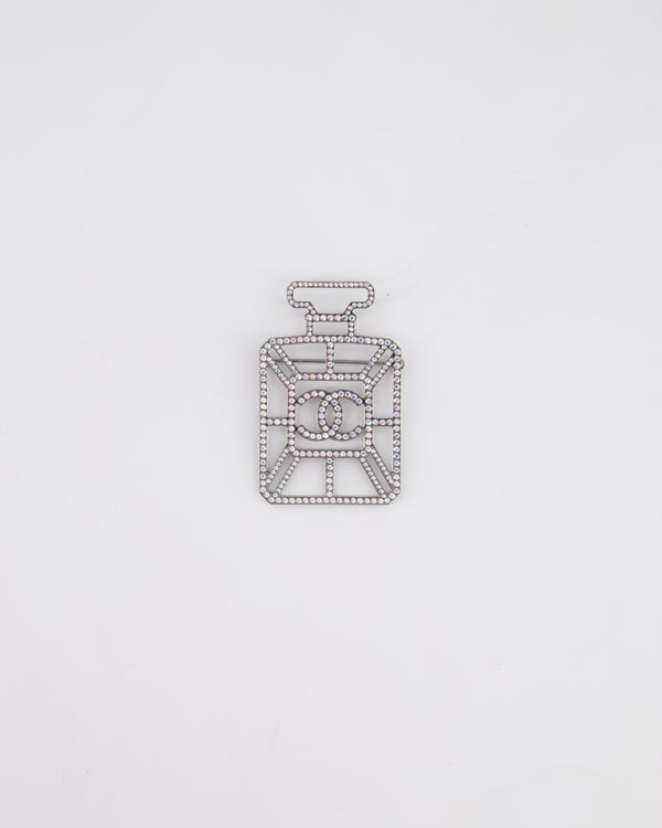 Chanel Silver Perfume Bottle Brooch with Crystals Detail