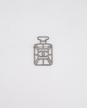 Chanel Silver Perfume Bottle Brooch with Crystals Detail