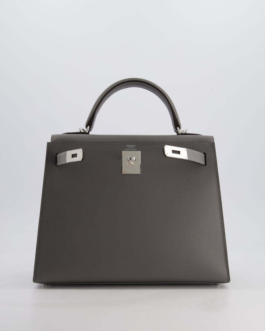 *RARE* Hermès Kelly 28 Sellier Bag in Gris Meyer Madame Leather with Palladium Hardware