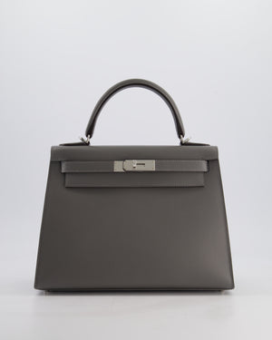 *RARE* Hermès Kelly 28 Sellier Bag in Gris Meyer Madame Leather with Palladium Hardware
