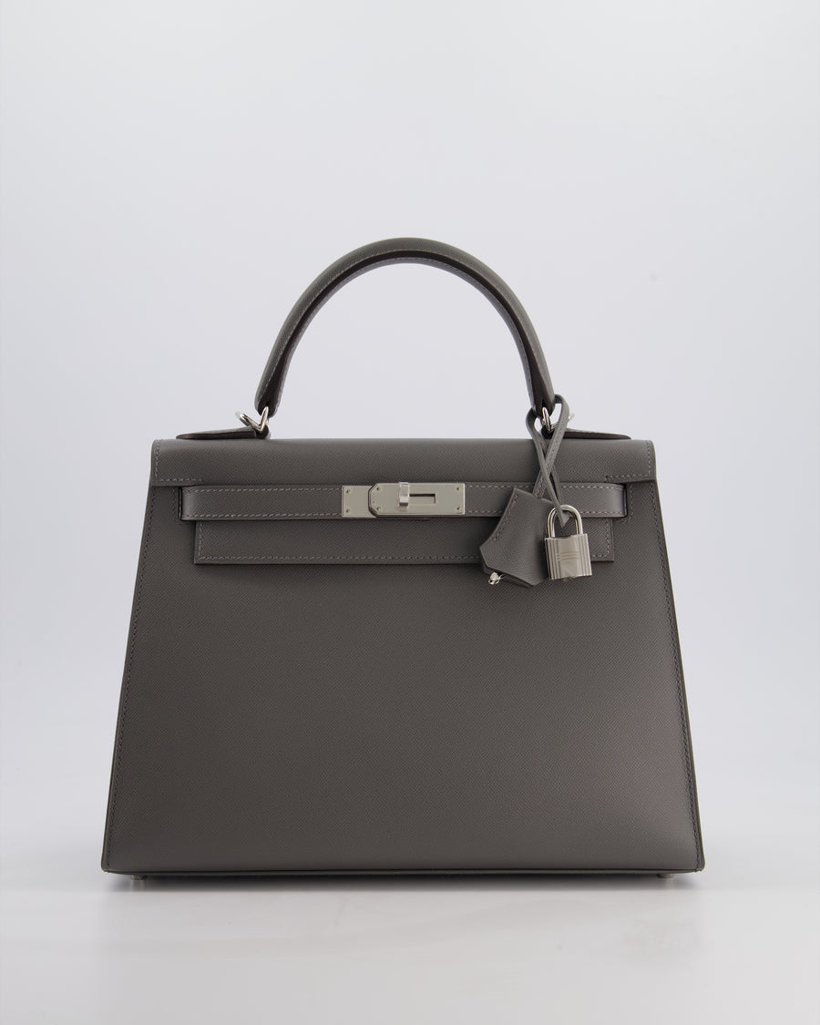*RARE* Hermès Kelly 28 Sellier Bag in Gris Meyer Madame Leather with Palladium Hardware