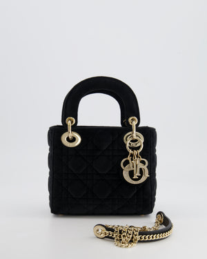 Christian Dior Black Velvet Mini Lady Dior Bag with Champagne Gold Crystal Embellished Hardware RRP £5,000