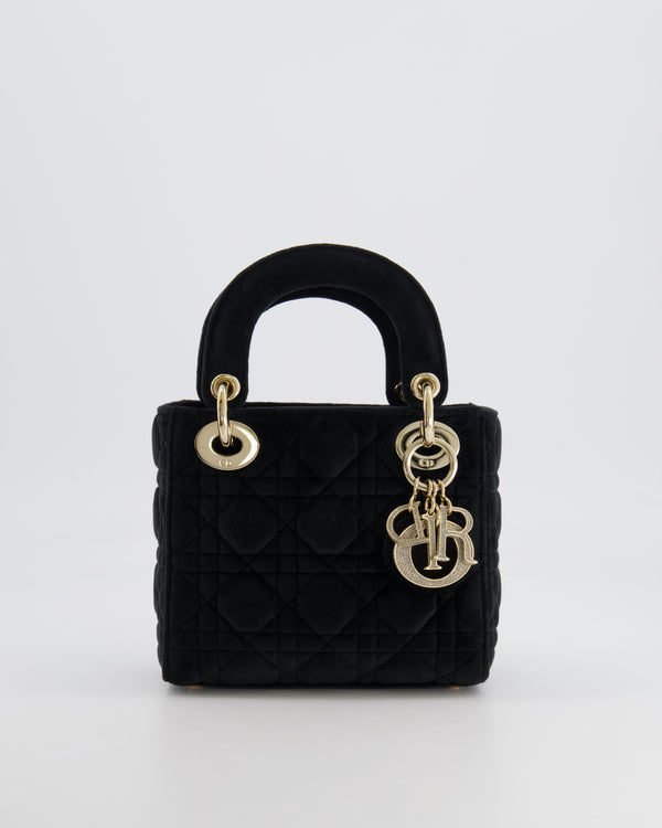 Christian Dior Black Velvet Mini Lady Dior Bag with Champagne Gold Crystal Embellished Hardware RRP £5,000