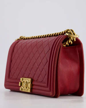 Chanel Burgundy Medium Boy Bag in Lambskin Leather with Bushed Gold Hardware