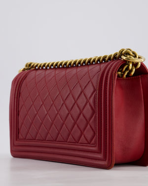 Chanel Burgundy Medium Boy Bag in Lambskin Leather with Bushed Gold Hardware