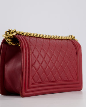 Chanel Burgundy Medium Boy Bag in Lambskin Leather with Bushed Gold Hardware