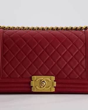 Chanel Burgundy Medium Boy Bag in Lambskin Leather with Bushed Gold Hardware
