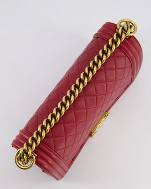 Chanel Burgundy Medium Boy Bag in Lambskin Leather with Bushed Gold Hardware